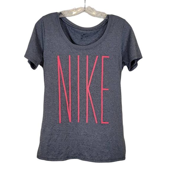 Nike Women's Pink Logo Dri Fit Active T-Shirt Round Neck Pullover Gray Small - Picture 1 of 5